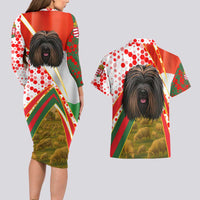Hungary Couples Matching Long Sleeve Bodycon Dress and Hawaiian Shirt with Puli Dog Illustration Design and Red Green Hexagon - Wonder Print Shop