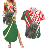 Hungary Couples Matching Summer Maxi Dress and Hawaiian Shirt with Puli Dog Illustration Design and Red Green Hexagon - Wonder Print Shop