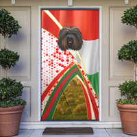 Hungary Door Cover with Puli Dog Illustration Design and Red Green Hexagon - Wonder Print Shop