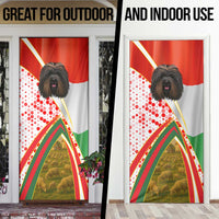 Hungary Door Cover with Puli Dog Illustration Design and Red Green Hexagon - Wonder Print Shop