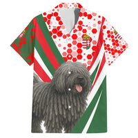 Hungary Family Matching Long Sleeve Bodycon Dress and Hawaiian Shirt with Puli Dog Illustration Design and Red Green Hexagon - Wonder Print Shop