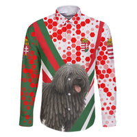 Hungary Family Matching Long Sleeve Bodycon Dress and Hawaiian Shirt with Puli Dog Illustration Design and Red Green Hexagon - Wonder Print Shop