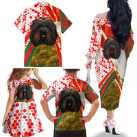 Hungary Family Matching Off The Shoulder Long Sleeve Dress and Hawaiian Shirt with Puli Dog Illustration Design and Red Green Hexagon - Wonder Print Shop