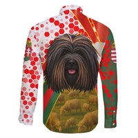 Hungary Family Matching Off The Shoulder Long Sleeve Dress and Hawaiian Shirt with Puli Dog Illustration Design and Red Green Hexagon - Wonder Print Shop