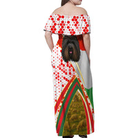 Hungary Family Matching Off Shoulder Maxi Dress and Hawaiian Shirt with Puli Dog Illustration Design and Red Green Hexagon - Wonder Print Shop