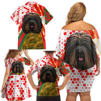 Hungary Family Matching Off Shoulder Short Dress and Hawaiian Shirt with Puli Dog Illustration Design and Red Green Hexagon - Wonder Print Shop