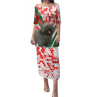 Hungary Family Matching Puletasi and Hawaiian Shirt with Puli Dog Illustration Design and Red Green Hexagon - Wonder Print Shop