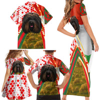 Hungary Family Matching Short Sleeve Bodycon Dress and Hawaiian Shirt with Puli Dog Illustration Design and Red Green Hexagon - Wonder Print Shop