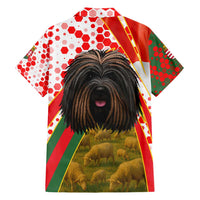 Hungary Family Matching Short Sleeve Bodycon Dress and Hawaiian Shirt with Puli Dog Illustration Design and Red Green Hexagon - Wonder Print Shop