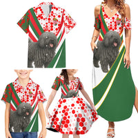 Hungary Family Matching Summer Maxi Dress and Hawaiian Shirt with Puli Dog Illustration Design and Red Green Hexagon - Wonder Print Shop