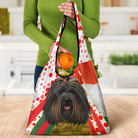 Hungary Grocery Bag with Puli Dog Illustration Design and Red Green Hexagon - Wonder Print Shop