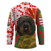 Hungary Hockey Jersey with Puli Dog Illustration Design and Red Green Hexagon - Wonder Print Shop