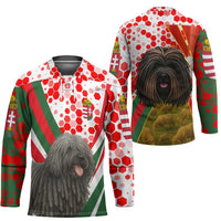 Hungary Hockey Jersey with Puli Dog Illustration Design and Red Green Hexagon - Wonder Print Shop
