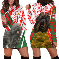 Hungary Hoodie Dress with Puli Dog Illustration Design and Red Green Hexagon - Wonder Print Shop