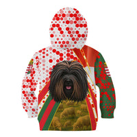 Hungary Kid Hoodie with Puli Dog Illustration Design and Red Green Hexagon - Wonder Print Shop