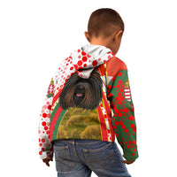 Hungary Kid Hoodie with Puli Dog Illustration Design and Red Green Hexagon - Wonder Print Shop