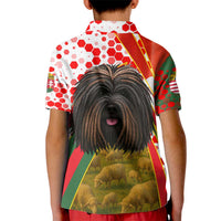 Hungary Kid Polo Shirt with Puli Dog Illustration Design and Red Green Hexagon - Wonder Print Shop