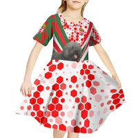 Hungary Kid Short Sleeve Dress with Puli Dog Illustration Design and Red Green Hexagon - Wonder Print Shop