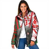 Hungary Padded Jacket with Puli Dog Illustration Design and Red Green Hexagon - Wonder Print Shop