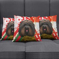 Hungary Pillow Cover with Puli Dog Illustration Design and Red Green Hexagon - Wonder Print Shop