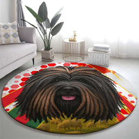 Hungary Round Carpet with Puli Dog Illustration Design and Red Green Hexagon - Wonder Print Shop