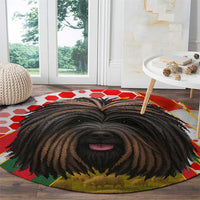 Hungary Round Carpet with Puli Dog Illustration Design and Red Green Hexagon - Wonder Print Shop