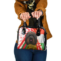 Hungary Shoulder Handbag with Puli Dog Illustration Design and Red Green Hexagon - Wonder Print Shop