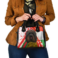 Hungary Shoulder Handbag with Puli Dog Illustration Design and Red Green Hexagon - Wonder Print Shop