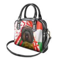 Hungary Shoulder Handbag with Puli Dog Illustration Design and Red Green Hexagon - Wonder Print Shop