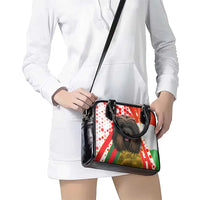 Hungary Shoulder Handbag with Puli Dog Illustration Design and Red Green Hexagon - Wonder Print Shop