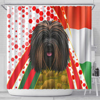 Hungary Shower Curtain with Puli Dog Illustration Design and Red Green Hexagon - Wonder Print Shop