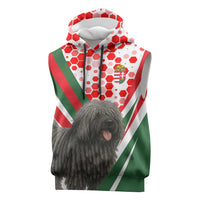 Hungary Sleeveless Hoodie with Puli Dog Illustration Design and Red Green Hexagon - Wonder Print Shop
