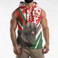 Hungary Sleeveless Hoodie with Puli Dog Illustration Design and Red Green Hexagon - Wonder Print Shop