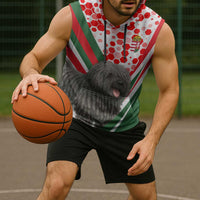 Hungary Sleeveless Hoodie with Puli Dog Illustration Design and Red Green Hexagon - Wonder Print Shop