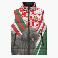 Hungary Sleeveless Puffer Jacket with Puli Dog Illustration Design and Red Green Hexagon - Wonder Print Shop
