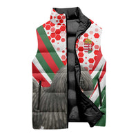 Hungary Sleeveless Puffer Jacket with Puli Dog Illustration Design and Red Green Hexagon - Wonder Print Shop