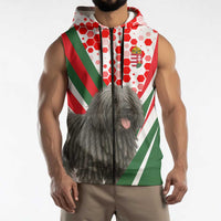 Hungary Sleeveless Zip Hoodie with Puli Dog Illustration Design and Red Green Hexagon - Wonder Print Shop