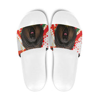 Hungary Slide Sandals with Puli Dog Illustration Design and Red Green Hexagon - Wonder Print Shop