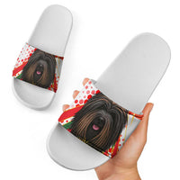 Hungary Slide Sandals with Puli Dog Illustration Design and Red Green Hexagon - Wonder Print Shop