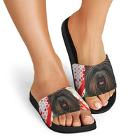 Hungary Slide Sandals with Puli Dog Illustration Design and Red Green Hexagon - Wonder Print Shop