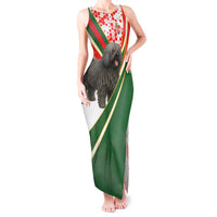 Hungary Tank Maxi Dress with Puli Dog Illustration Design and Red Green Hexagon - Wonder Print Shop