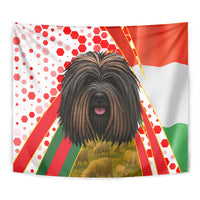 Hungary Tapestry with Puli Dog Illustration Design and Red Green Hexagon - Wonder Print Shop