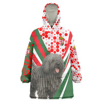 Hungary Wearable Blanket Hoodie with Puli Dog Illustration Design and Red Green Hexagon - Wonder Print Shop