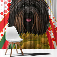 Hungary Window Curtain with Puli Dog Illustration Design and Red Green Hexagon - Wonder Print Shop