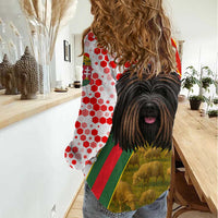 Hungary Women Casual Shirt with Puli Dog Illustration Design and Red Green Hexagon - Wonder Print Shop