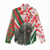 Hungary Women Casual Shirt with Puli Dog Illustration Design and Red Green Hexagon - Wonder Print Shop