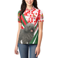 Hungary Women Polo Shirt with Puli Dog Illustration Design and Red Green Hexagon - Wonder Print Shop