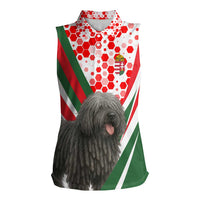 Hungary Women Sleeveless Polo Shirt with Puli Dog Illustration Design and Red Green Hexagon - Wonder Print Shop