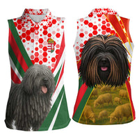 Hungary Women Sleeveless Polo Shirt with Puli Dog Illustration Design and Red Green Hexagon - Wonder Print Shop