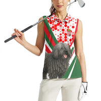 Hungary Women Sleeveless Polo Shirt with Puli Dog Illustration Design and Red Green Hexagon - Wonder Print Shop